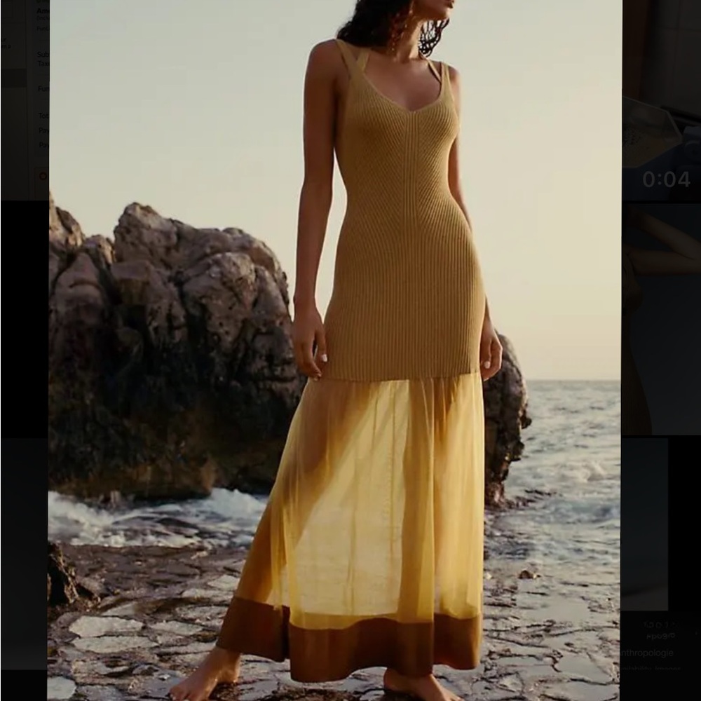Anthropologie Sheer Panel Ribbed Maxi Dress